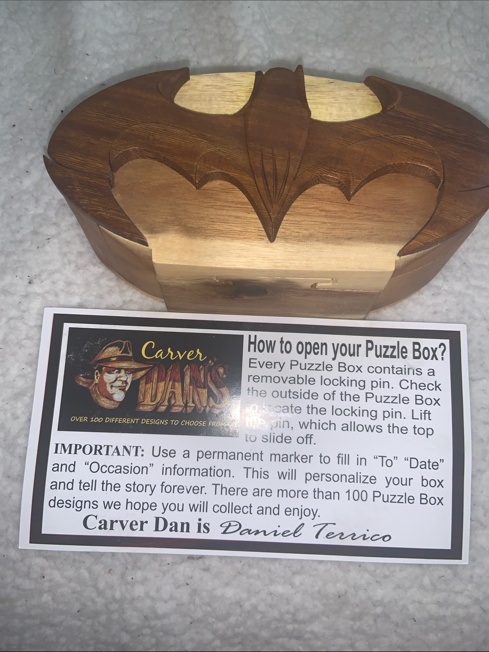 Hand-Carved Wooden Batman Trinket Box - Natural Brown - Picture 3 of 12